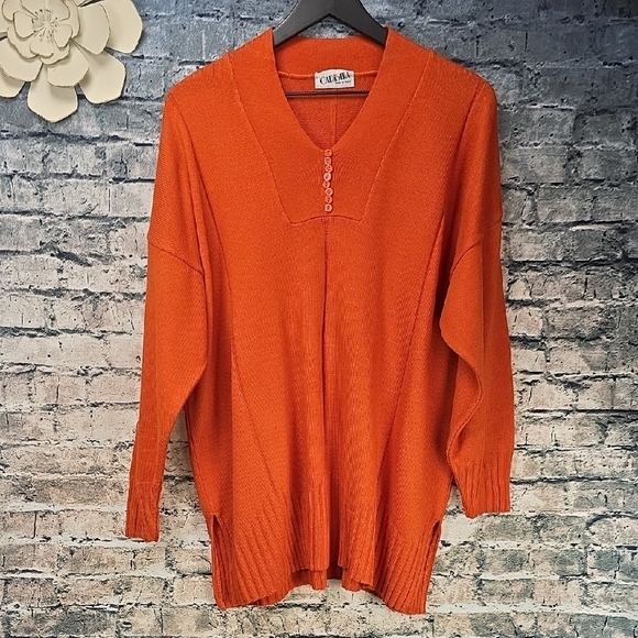 Vintage Sweaters - Vintage | 80s Charisma Made In Italy Burnt Orange Tunic Sweater